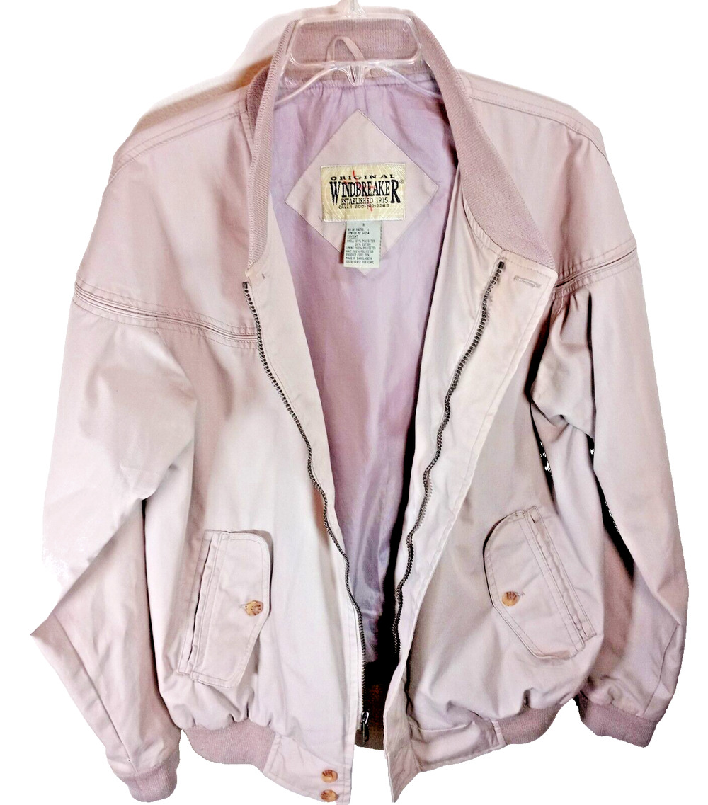 Original Windbreaker Brand Jacket Size Small Beige Full Zip Snap Side Pockets